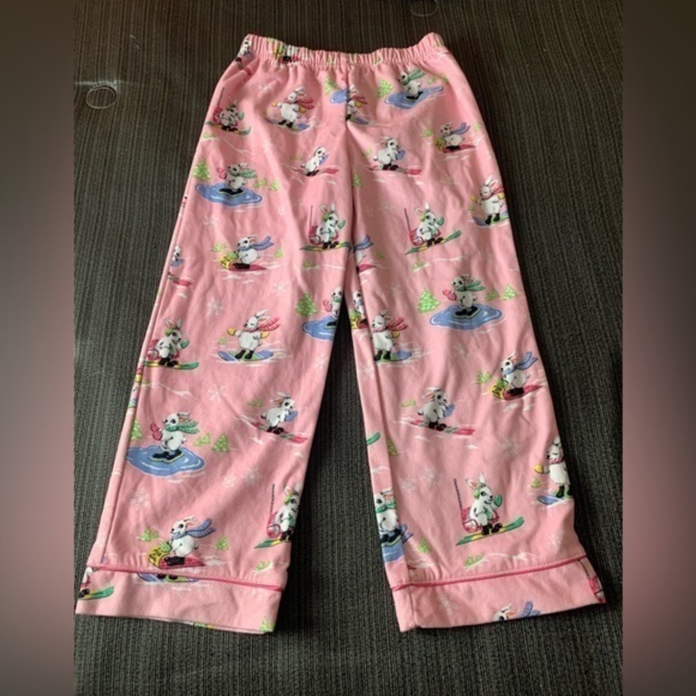 Nick & Nora Christmas Snow Bunny Pajama Pants Iceskating Skiing Pink Size 5T